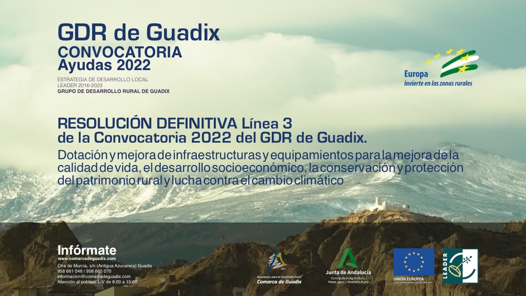 Publicada la resolución definitiva de la línea 3 de ayudas de la convocatoria 2022 de la Estrategia de Desarrollo Local de la Comarca de Guadix.